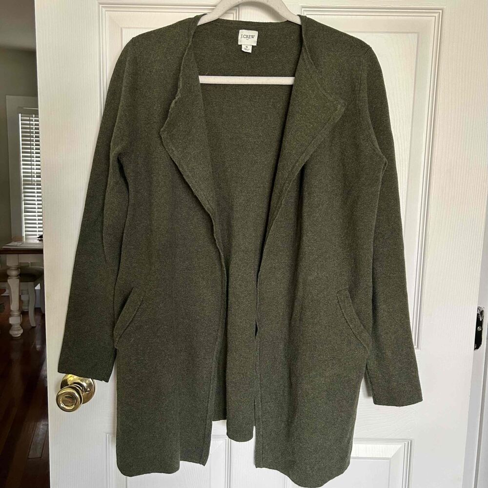 EUC Jcrew Factory Olive Green Open Front Cardigan Size S